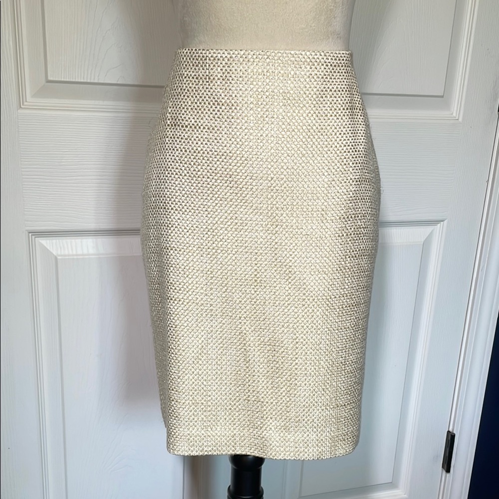 Ann Taylor Cream Textured Pencil Skirt